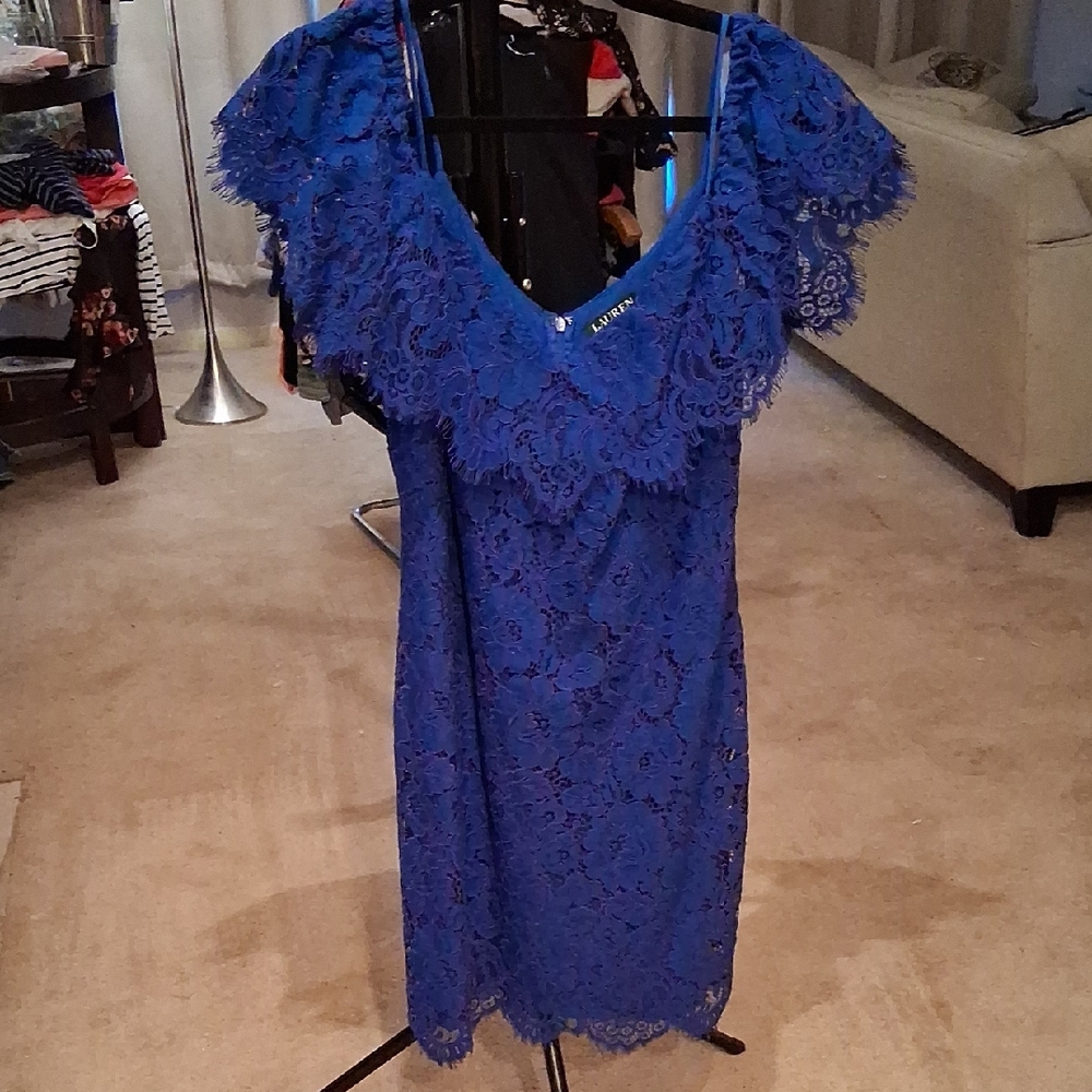 Lauren Ralph Lauren Royal Blue Lace Midi Dress